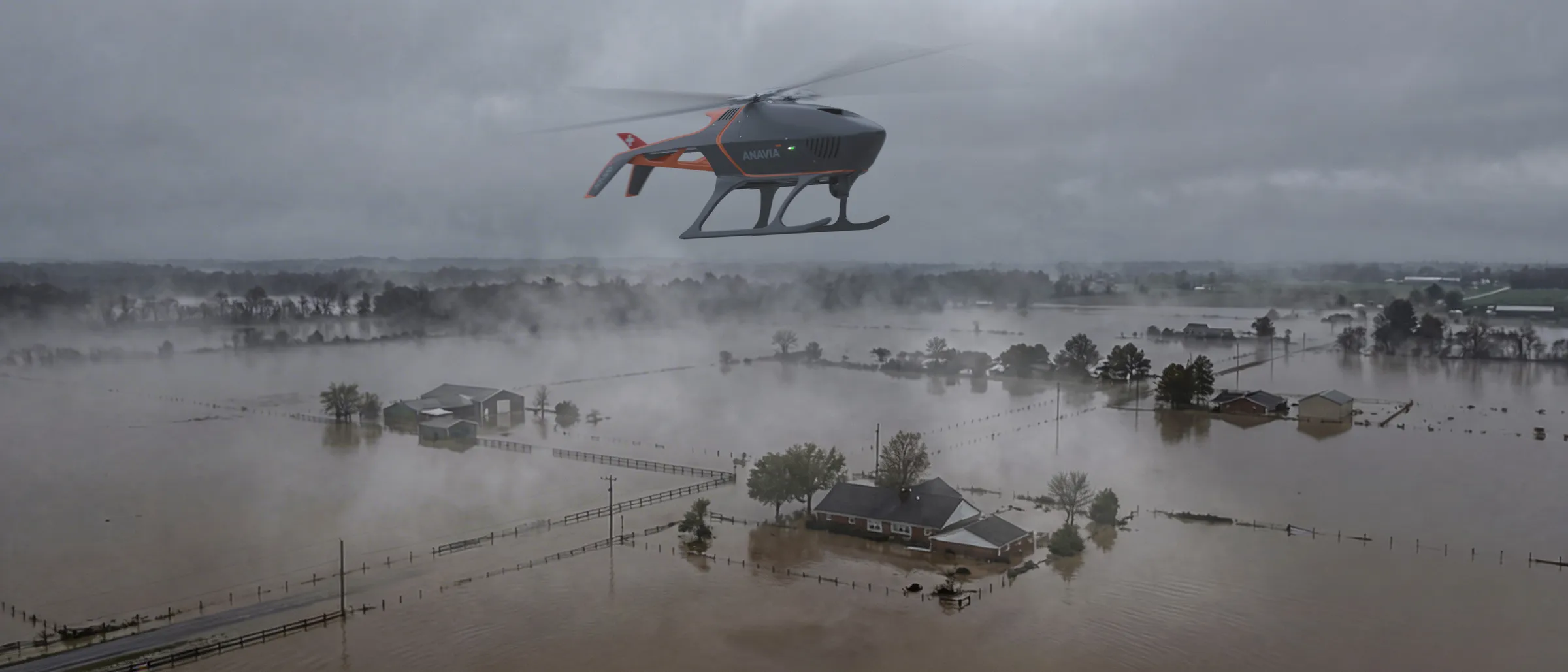 Search & Rescue operations over flooded city