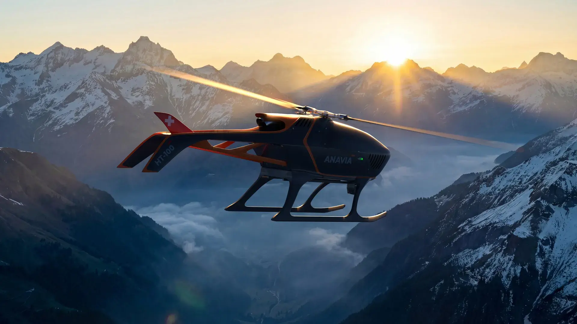 ANAVIA HT-100 in flight over Swiss Alps